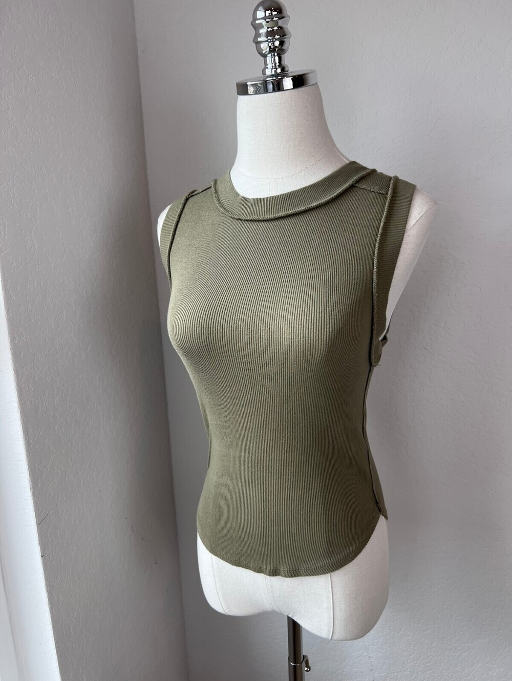We The Free Free People Olive Green Sleeveless Ribbed Tank Top size XS